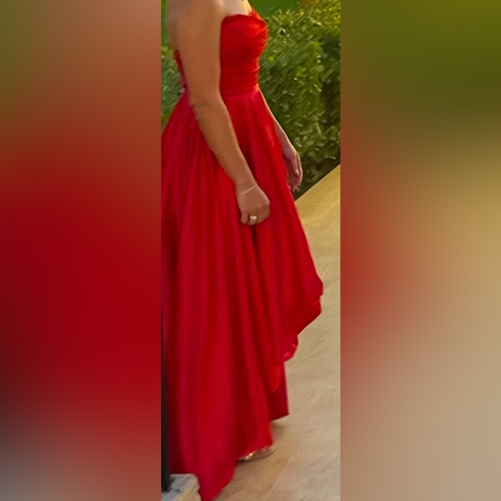 Strapless Ruched Gown, Red satin - Picture 5 of 6